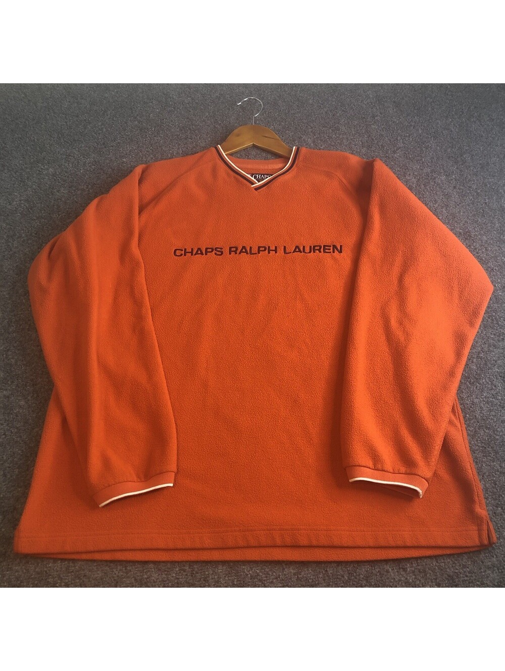 Vintage Chaps Ralph Lauren Sweater Mens Large Orange Fleece Spell Out Baggy Y2K